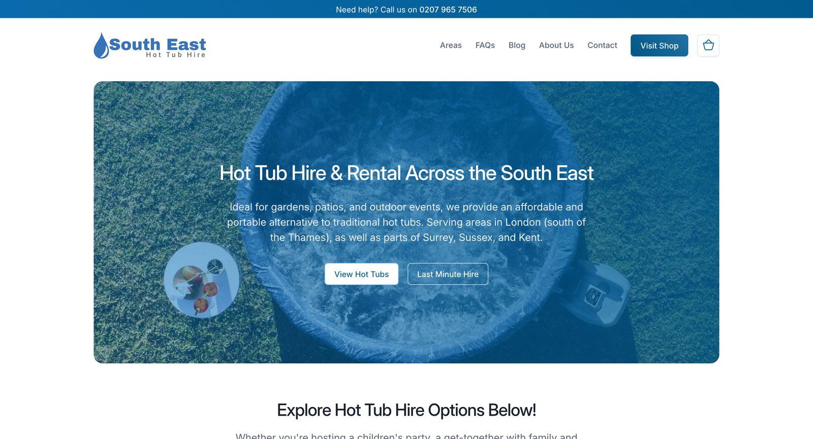 South East Hot Tub Hire’s homepage: hot tub hire and rental across the South East